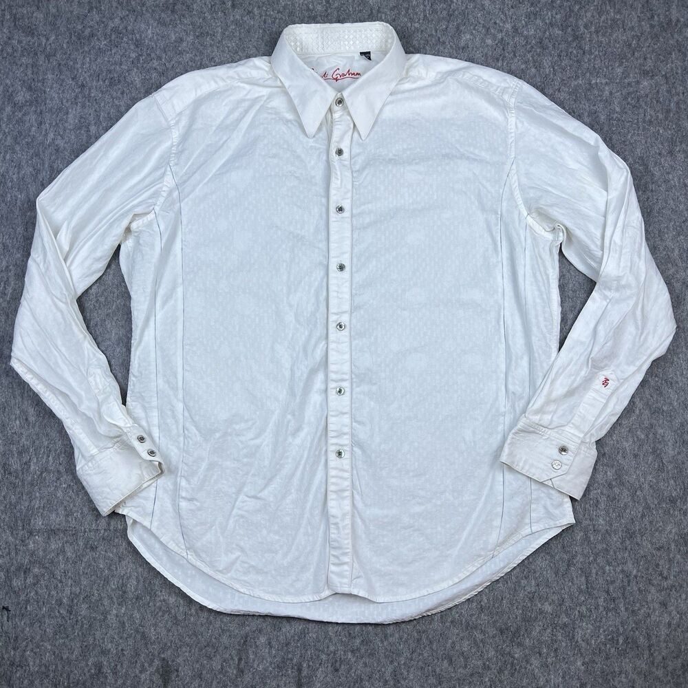 Robert Graham Men’s Long Sleeve Button Up  White Flip Cuff 2XL